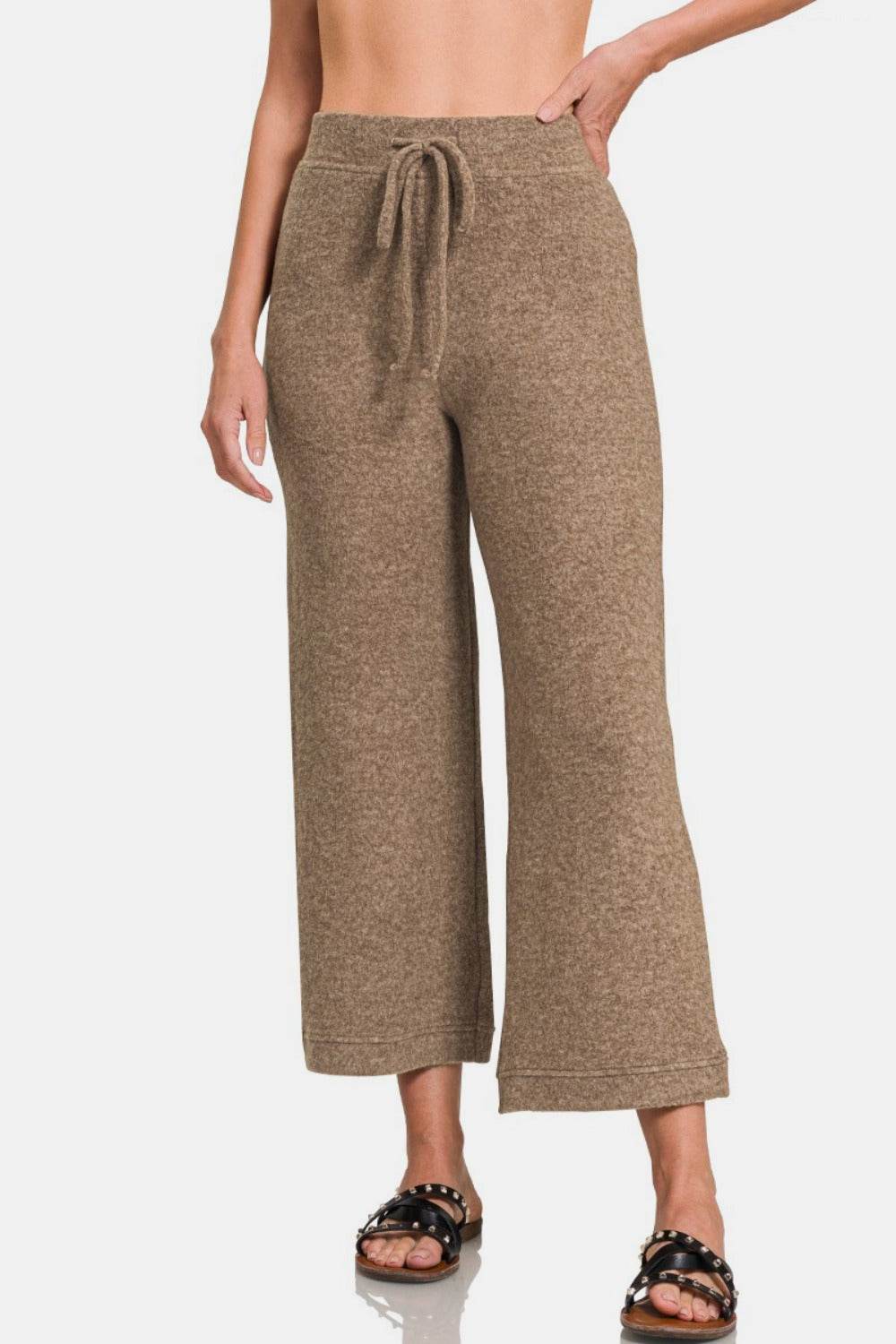 Zenana Drawstring Hacci Cropped Pants - Delanoir