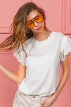 BiBi Scallop Edged Lace Trim Top - Delanoir