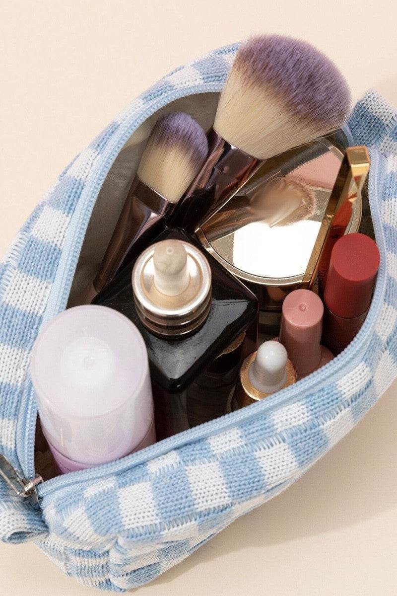 Zenana Checkered Pattern Knitted Cosmetic Pouch - Delanoir