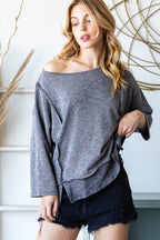 Reborn J Boat Neck Exposed Seam Slit Top - Delanoir