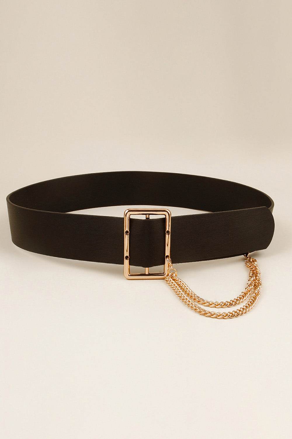 PU Leather Wide Belt with Chain - Delanoir