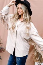 And The Why Full Size Fringe Back Detailed Button Down Shacket - Delanoir