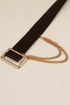 PU Leather Wide Belt with Chain - Delanoir