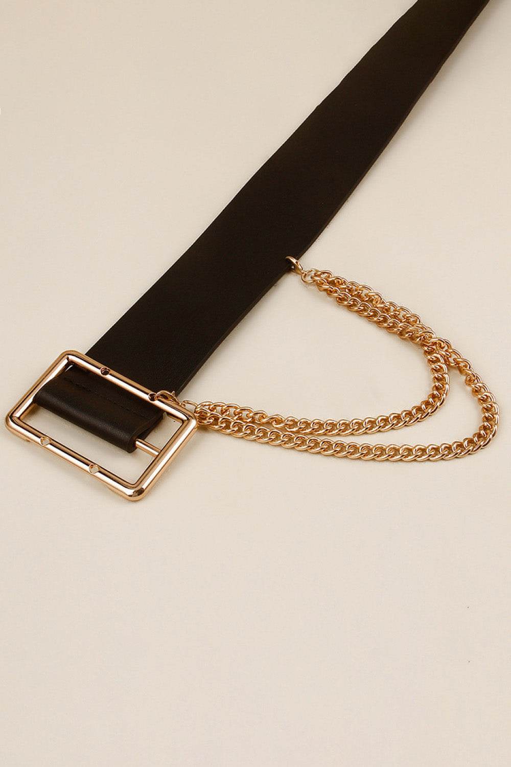 PU Leather Wide Belt with Chain - Delanoir