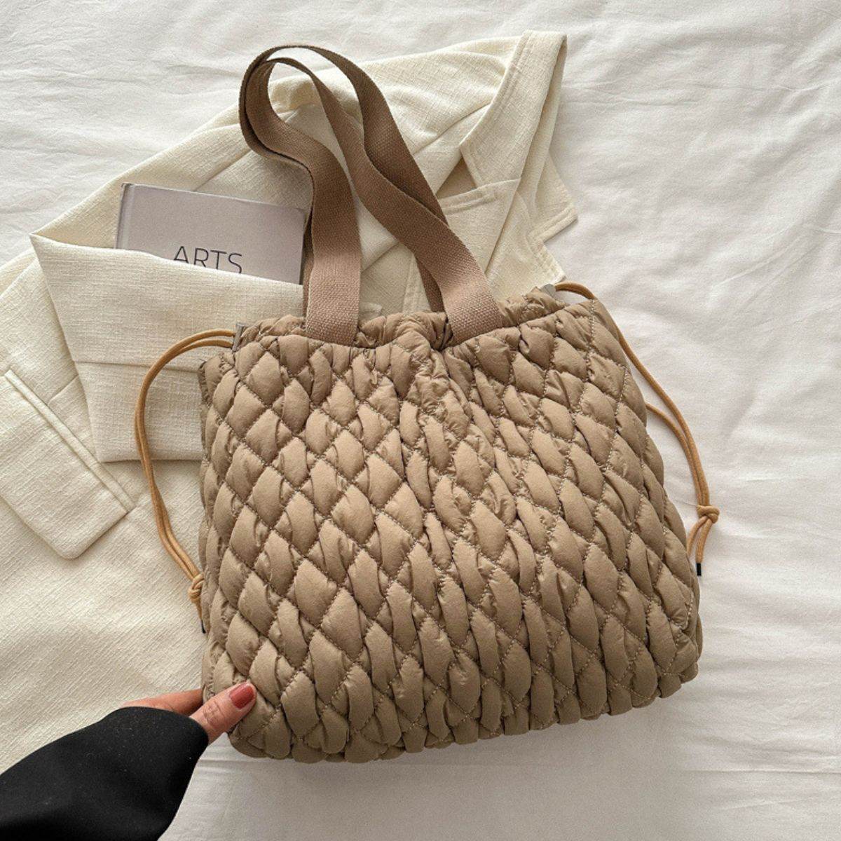 Drawstring Bubble Texture Tote Bag - Delanoir