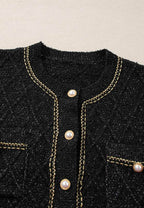 Round Neck Button Up Long Sleeve Cardigan - Delanoir