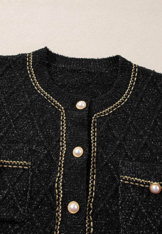 Round Neck Button Up Long Sleeve Cardigan - Delanoir