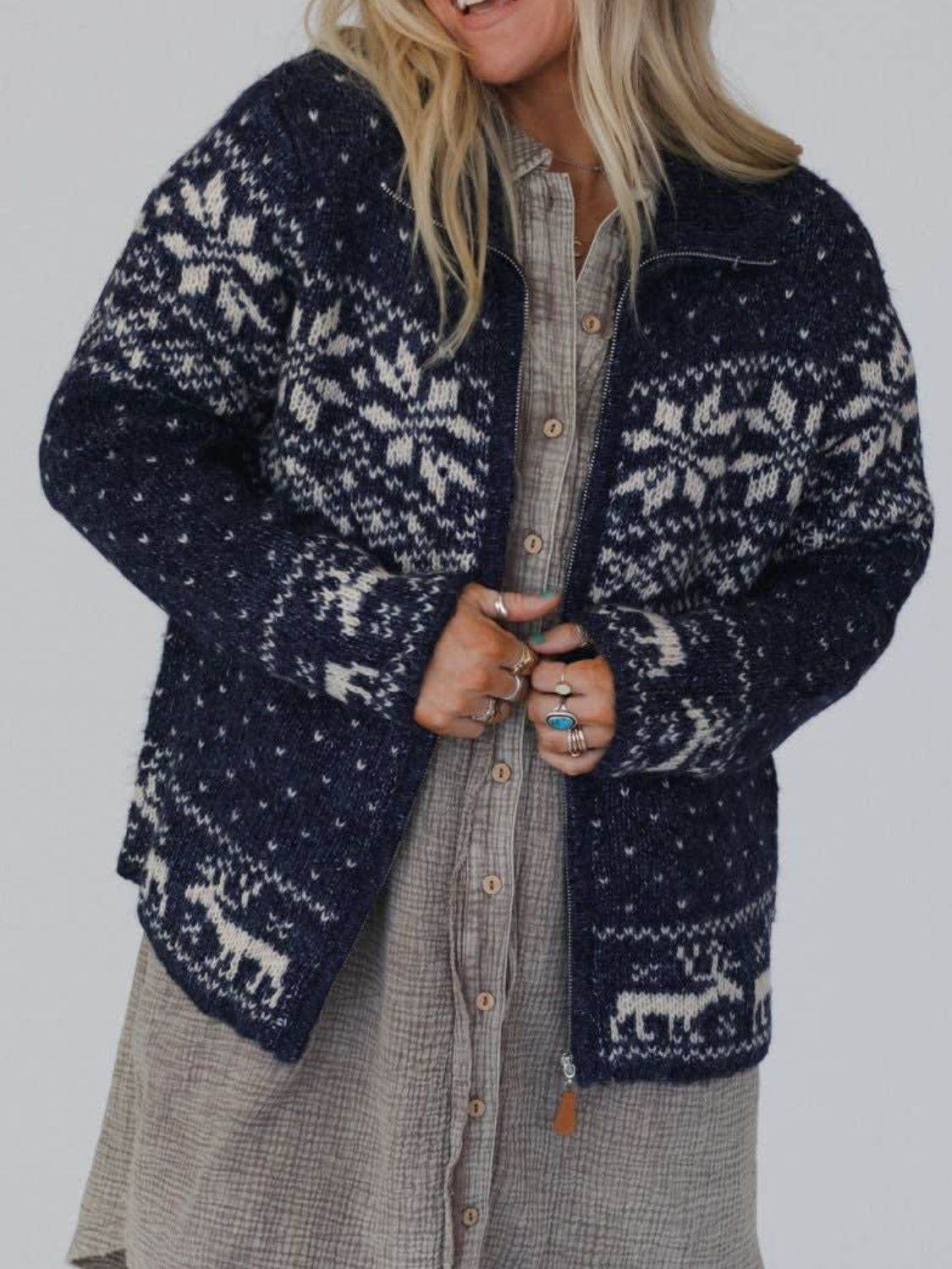 Zip Up Long Sleeve Cardigan - Delanoir
