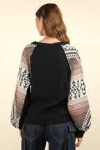 VERY J Printed Long Sleeve Round Neck Knit Top - Delanoir