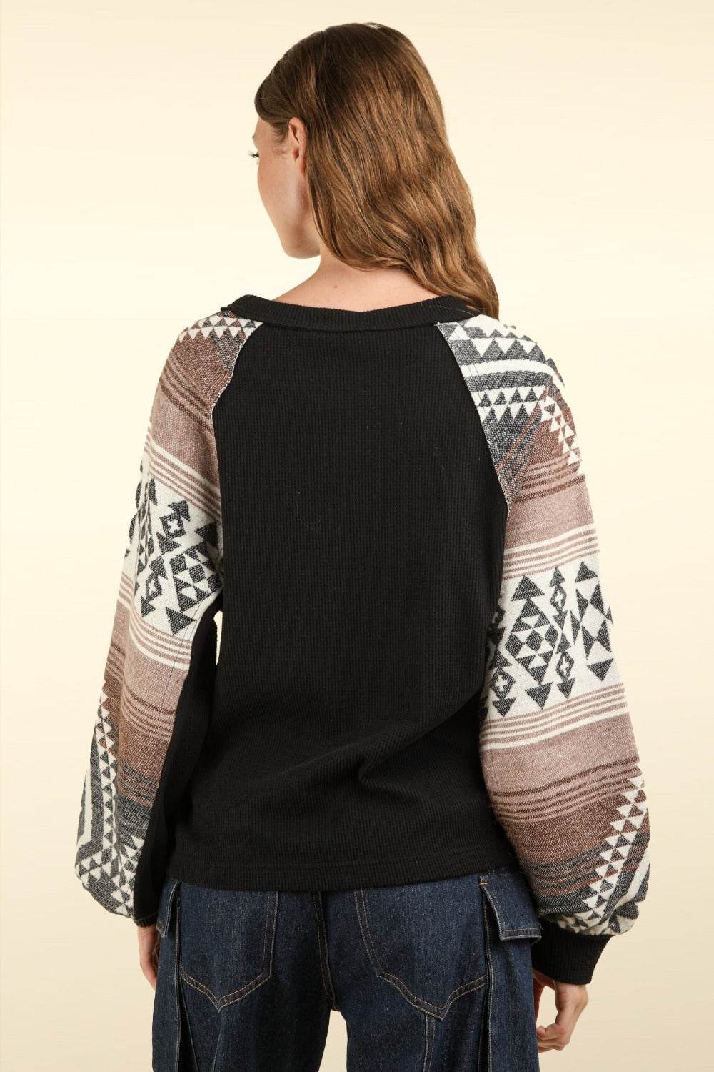 VERY J Printed Long Sleeve Round Neck Knit Top - Delanoir