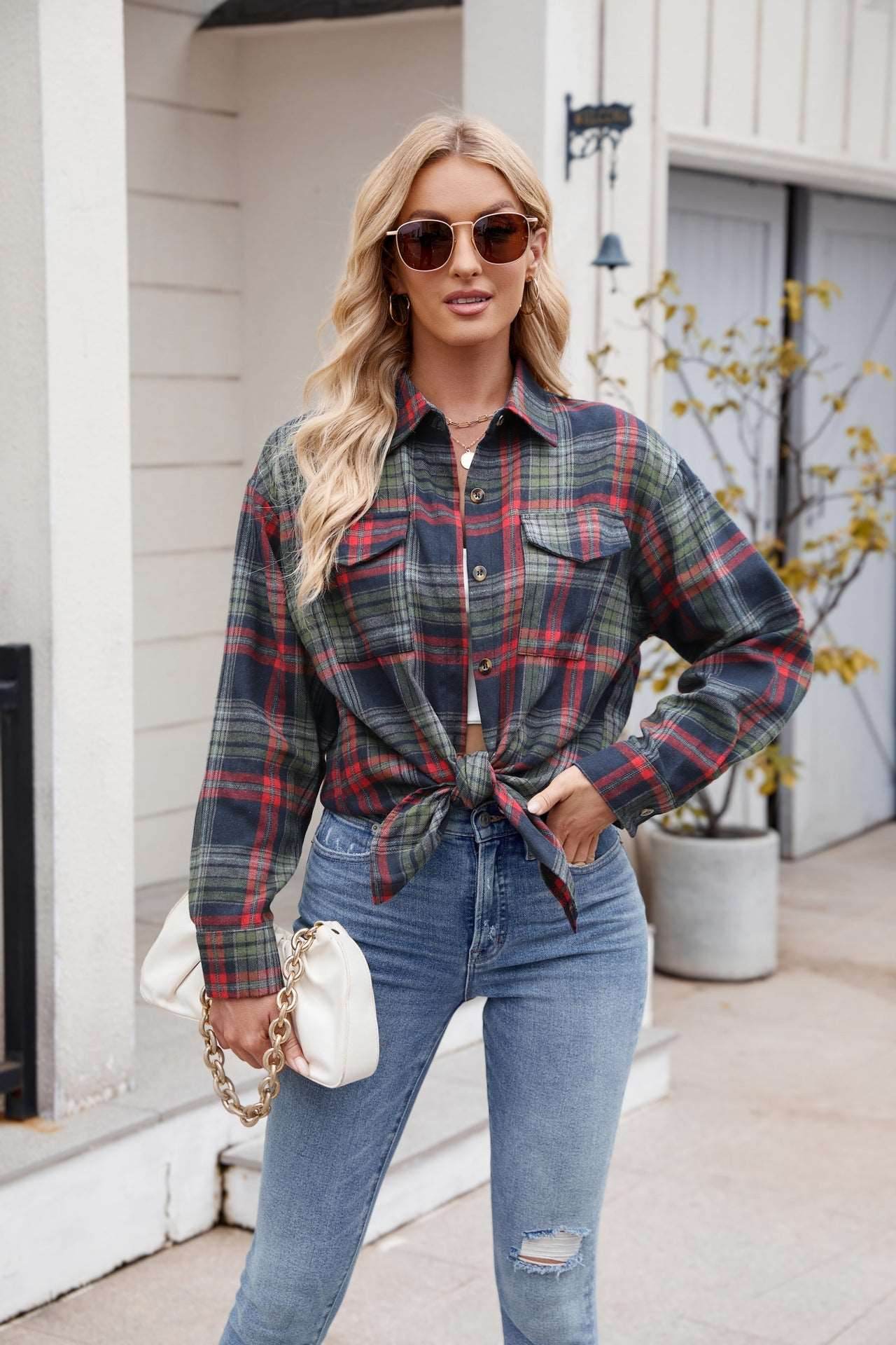 Mandy Plaid Button Up Long Sleeve Shirt - Delanoir