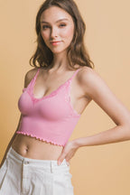 Love Tree Seamless Lace Detail Cropped Cami - Delanoir