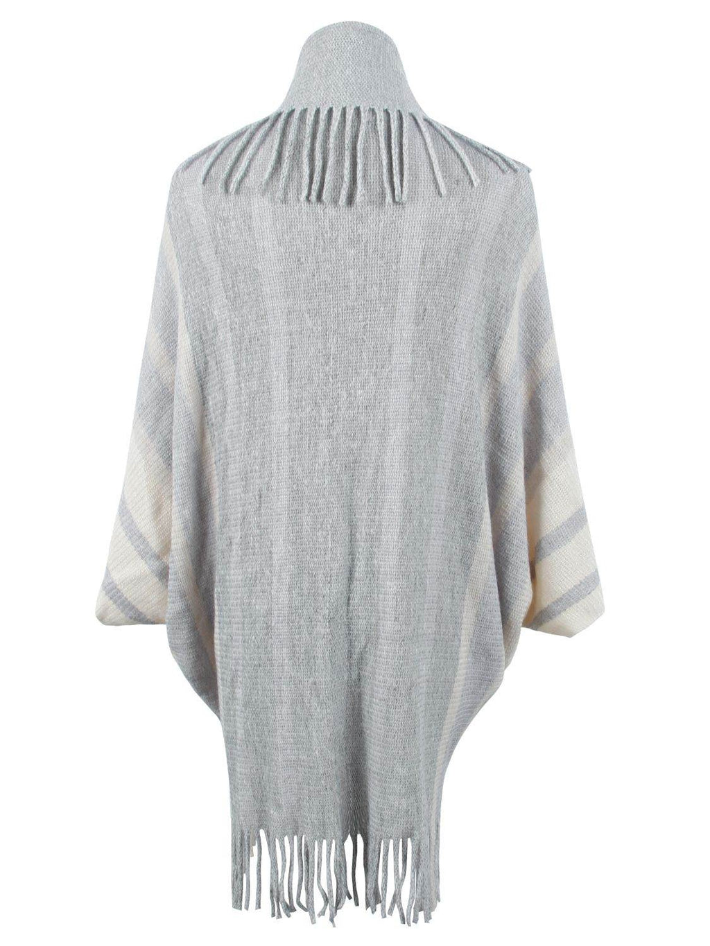 Fringe Detail Open Front Poncho - Delanoir