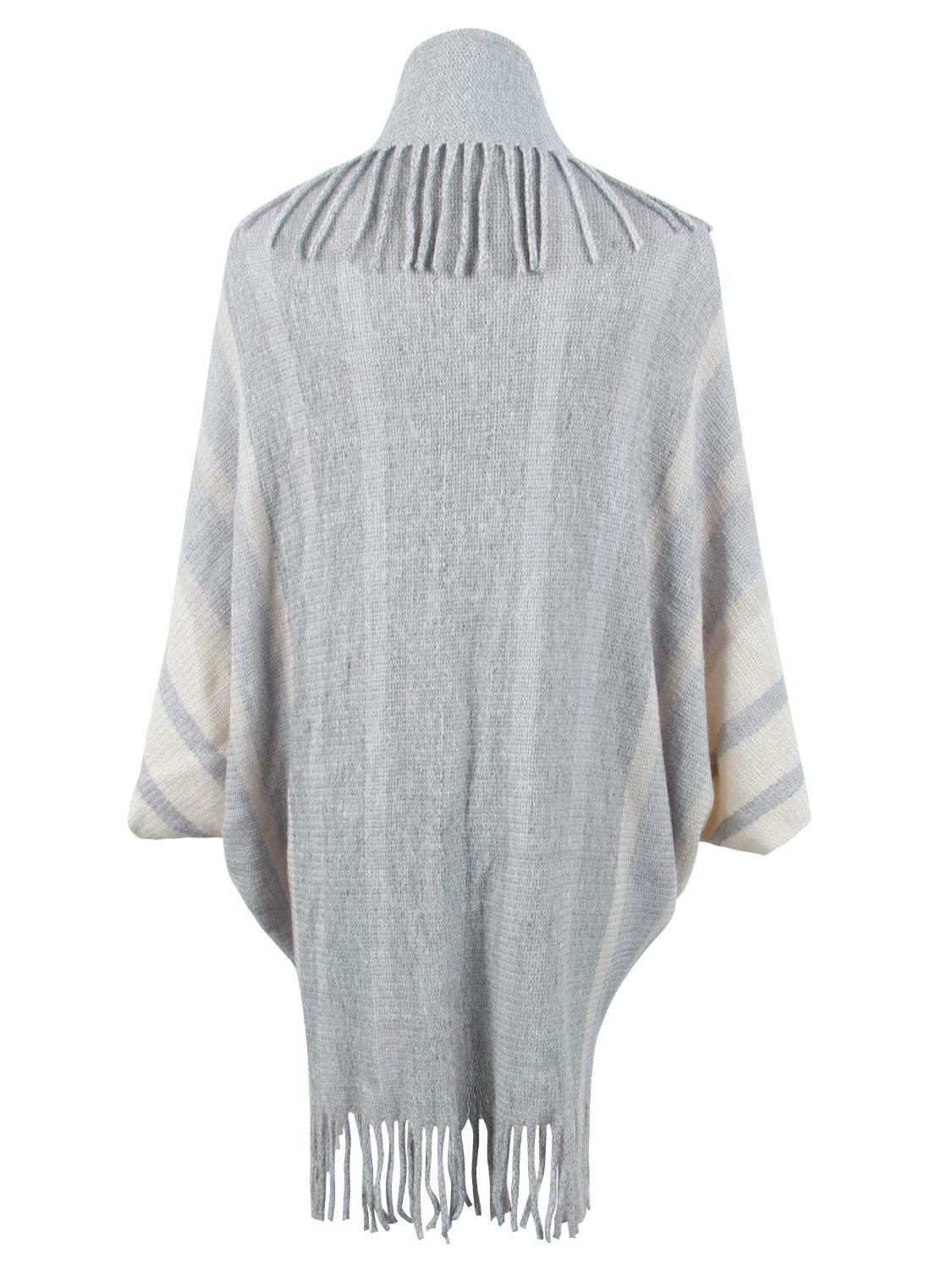 Fringe Detail Open Front Poncho - Delanoir