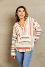 Striped Hooded Sweater with Kangaroo Pocket - Delanoir