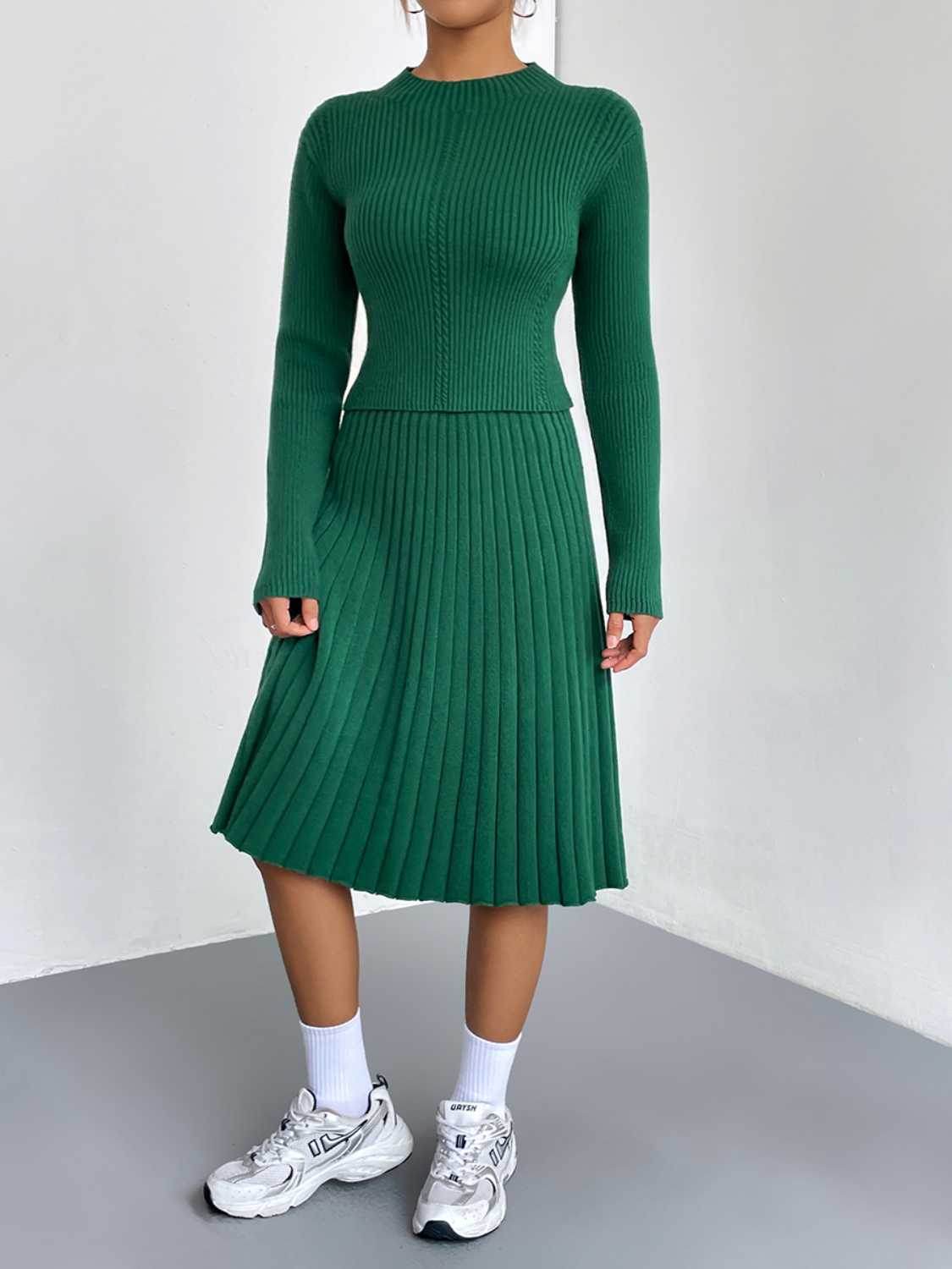 Rib-Knit Sweater and Skirt Set - Delanoir