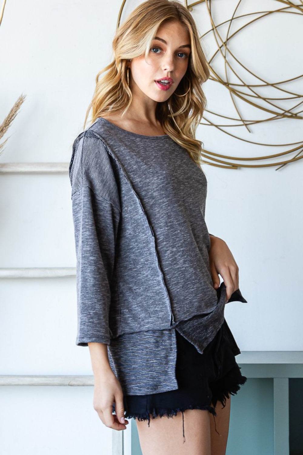 Reborn J Boat Neck Exposed Seam Slit Top - Delanoir
