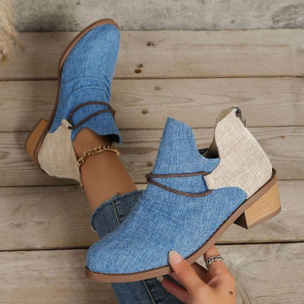 Contrast Canvas Low Heel Boots - Delanoir