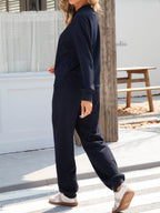 Quarter Button Long Sleeve Top and Pants Set - Delanoir
