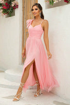Asymmetrical Ruched Slit Dress - Delanoir