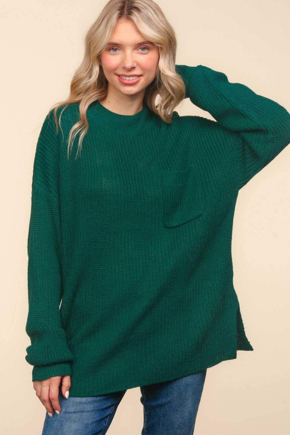 Haptics Full Size Mock Neck Side Slit Knit Top - Delanoir