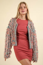 VERY J Shaggy Yarn Knit Zip Up Jacket - Delanoir