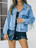 Distressed Fringe Denim Jacket - Delanoir