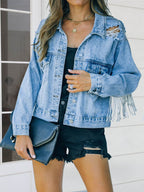 Distressed Fringe Denim Jacket - Delanoir