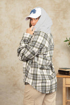 Drawstring Plaid Long Sleeve Hooded Jacket - Delanoir