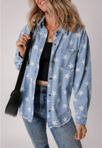 Raw Hem Star Collared Neck Denim Top - Delanoir