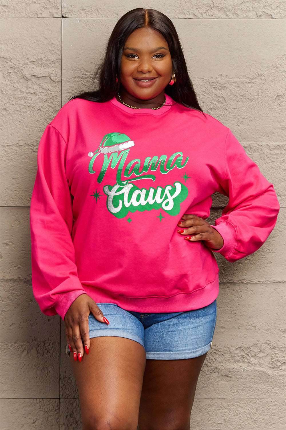 Simply Love Full Size MAMA CLAUS Round Neck Sweatshirt - Delanoir