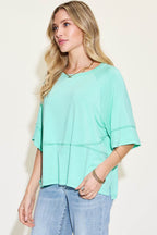 Basic Bae Full Size Bamboo Round Neck Exposed Seam T-Shirt - Delanoir