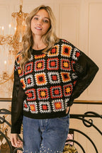 BiBi Granny Square Front Long Sleeve Top - Delanoir
