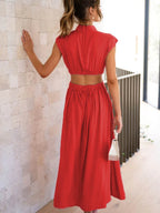 Cutout Mock Neck Sleeveless Ruched Dress - Delanoir