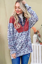And The Why Printed Half Zip Up Long Sleeve Hoodie - Delanoir