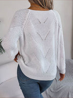 Openwork Buttoned Square Neck Sweater - Delanoir