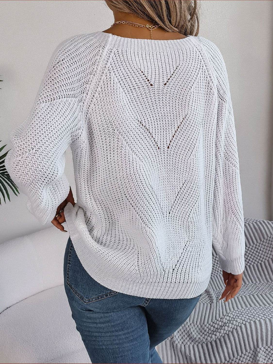Openwork Buttoned Square Neck Sweater - Delanoir