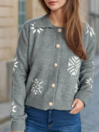 Pearl Trim Collared Neck Long Sleeve Cardigan - Delanoir