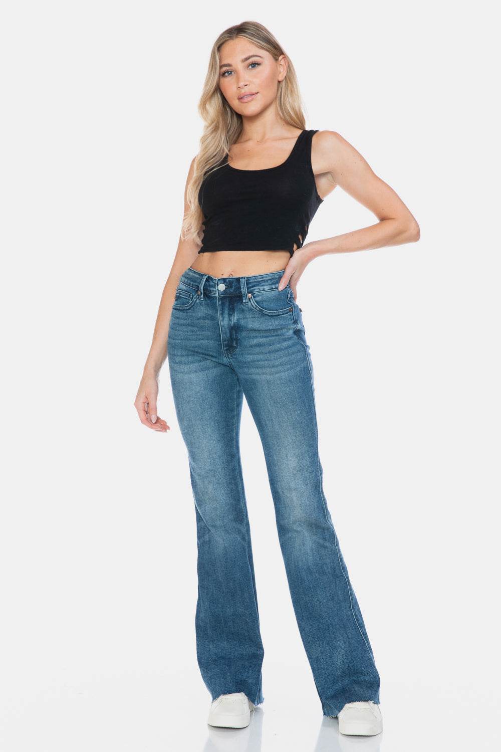 Judy Blue Full Size Tummy Control Cut Hem Flare Jeans - Delanoir