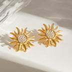 Stainless Steel Inlaid Rhinestone Sun Shape Stud Earrings - Delanoir