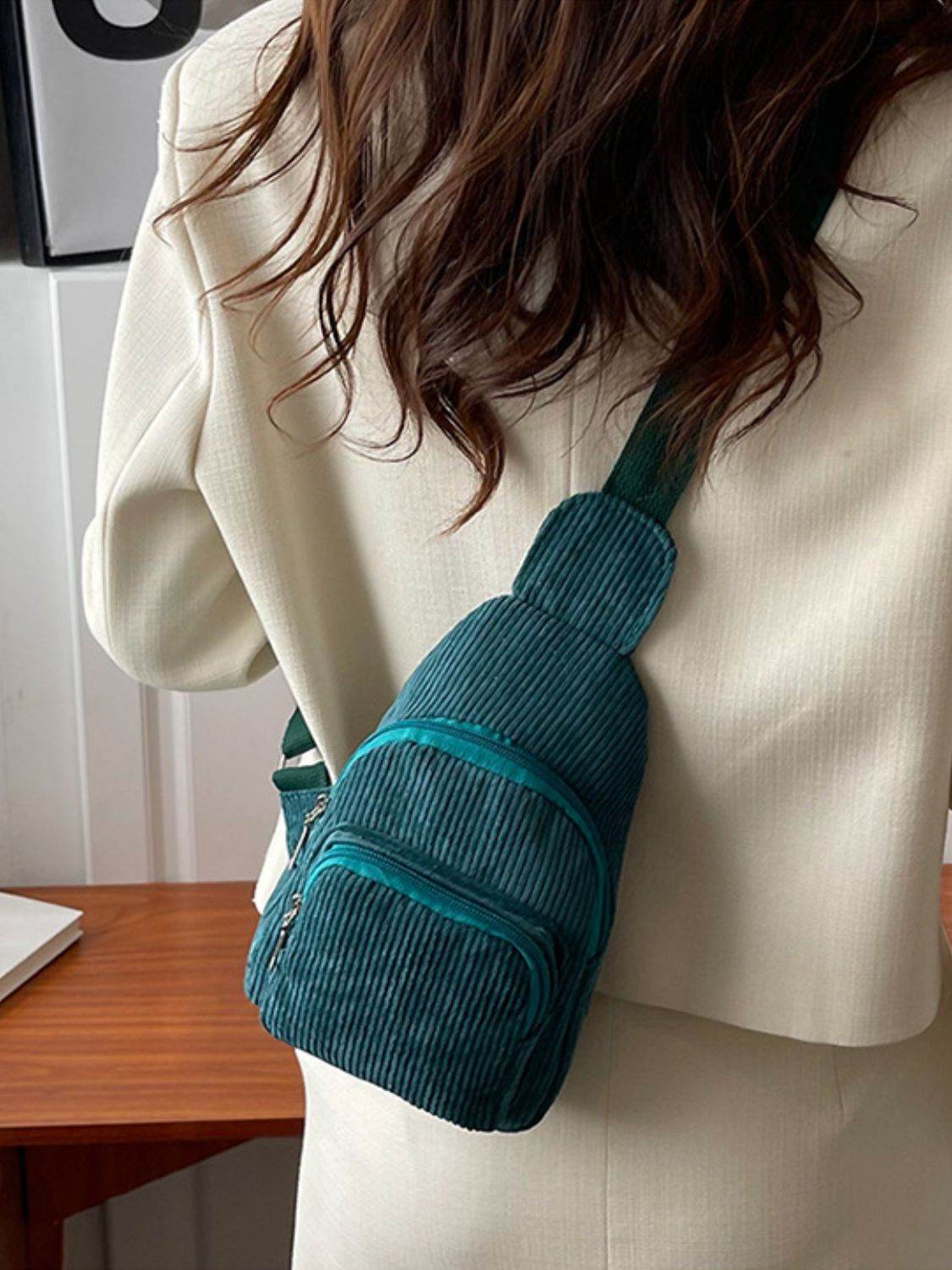 Corduroy Solid Color Crossbody Bag - Delanoir