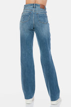 Judy Blue Full Size Tummy Control Cut Raw Hem Straight Jeans - Delanoir