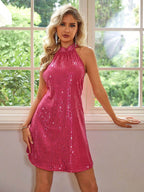 Sequin Halter Neck Mini Dress - Delanoir