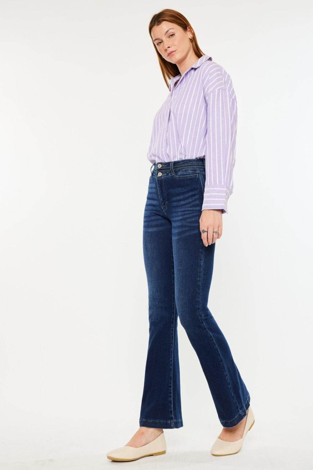 Kancan High Rise Double Waistband Flare Jeans - Delanoir