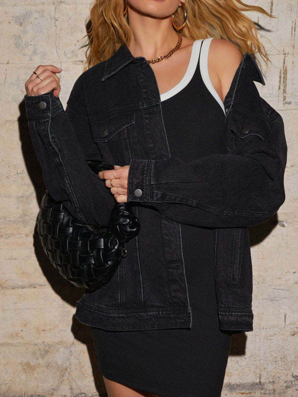 Button Up Collared Neck Denim Jacket - Delanoir
