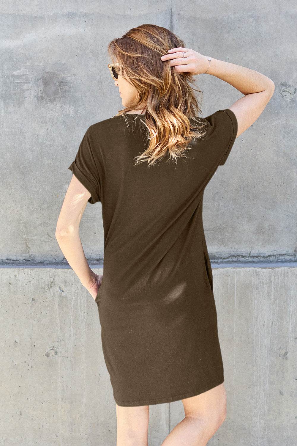 Basic Bae Full Size Round Neck Short Sleeve Dress with Pockets - Delanoir