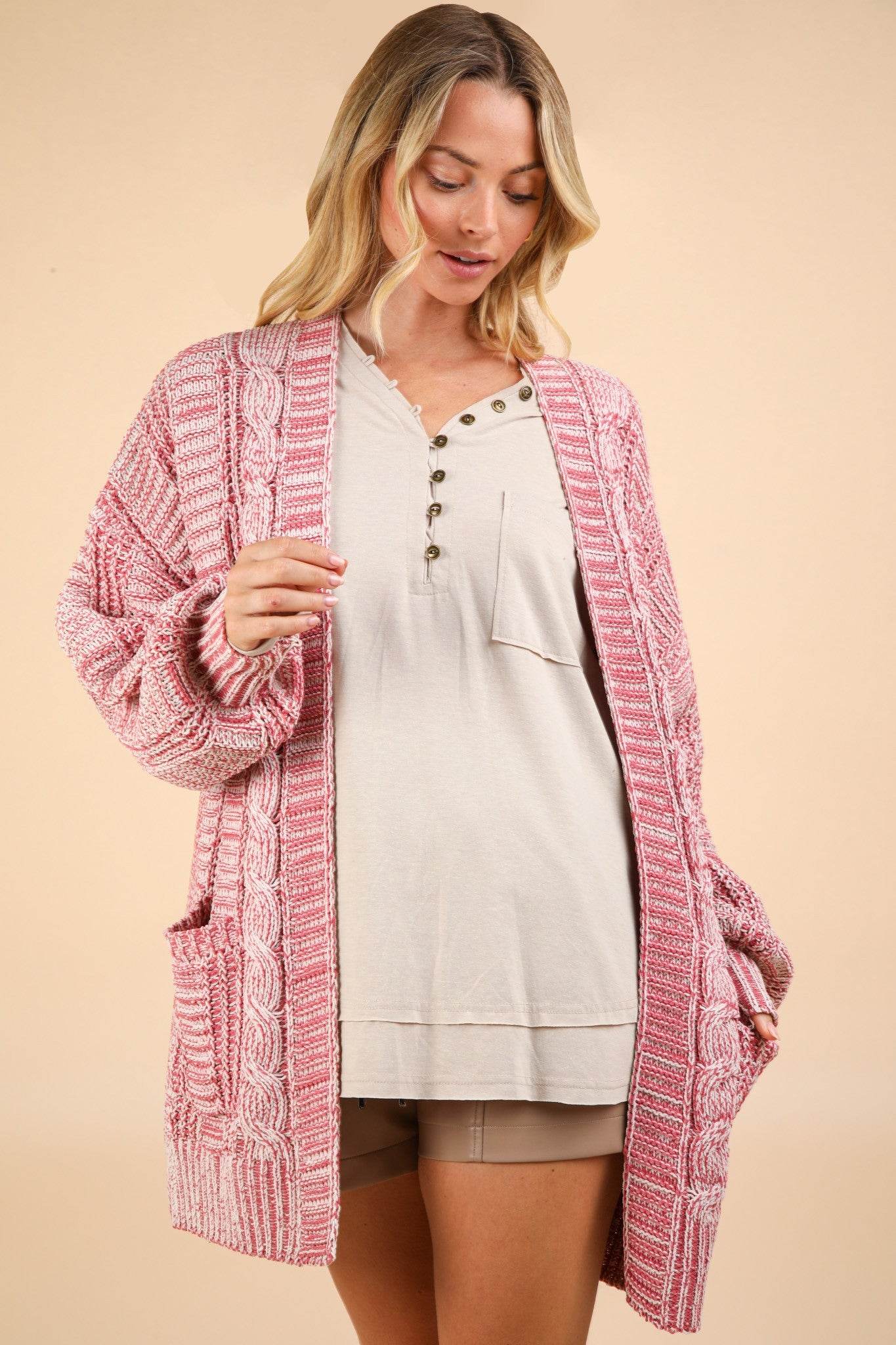 VERY J Cable Knit Open Front Cardigan - Delanoir