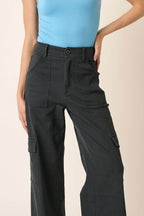 Mittoshop Wide Leg High Waist Pants with Cargo Pockets - Delanoir