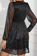 Glitter Surplice Long Sleeve Mini Dress - Delanoir