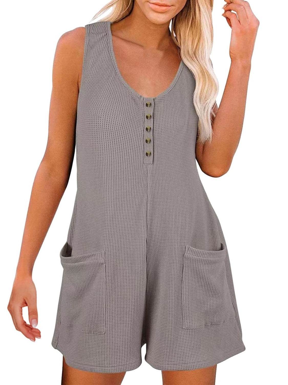 Full Size Pocketed Scoop Neck Sleeveless Romper - Delanoir